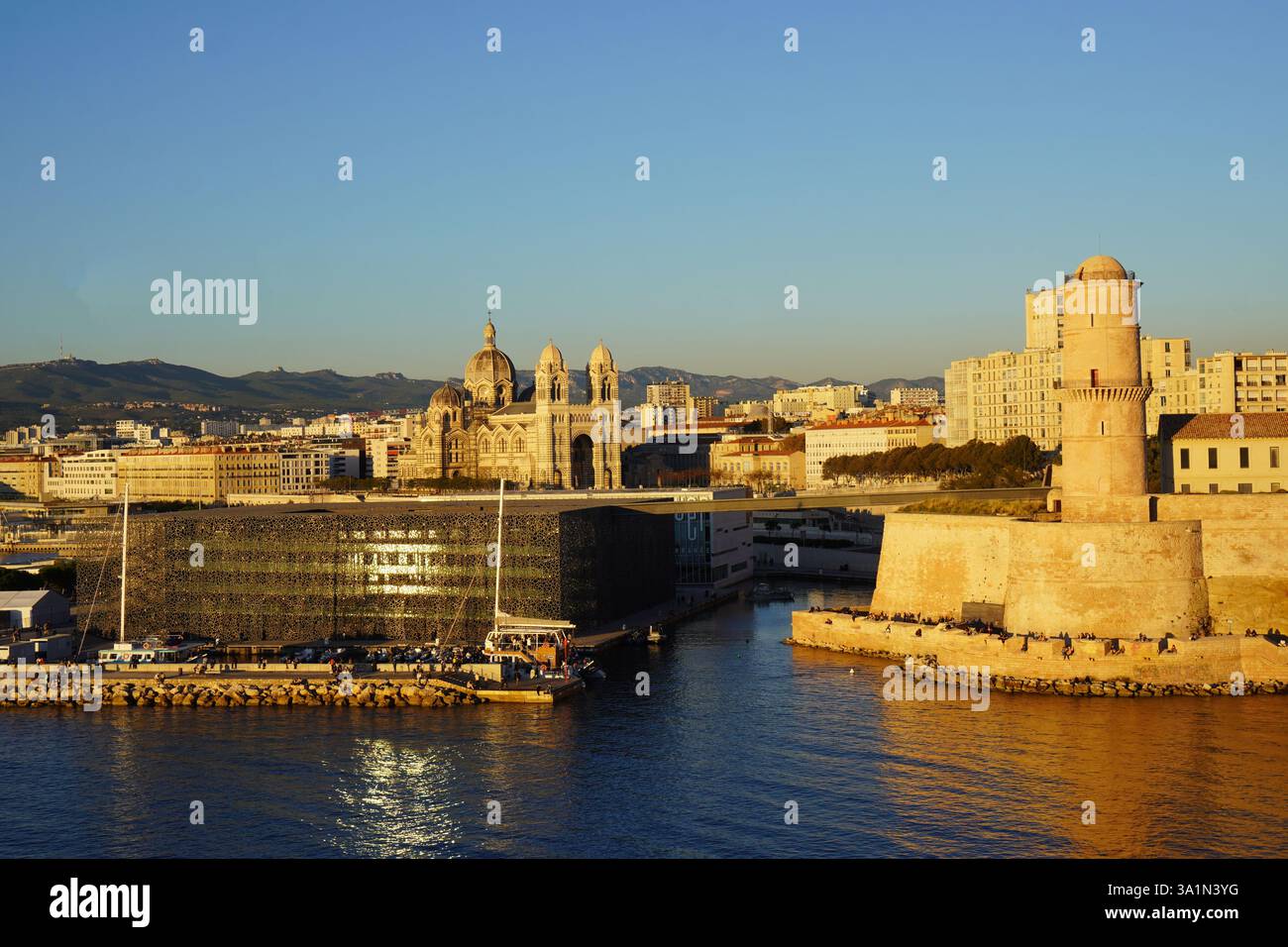 MuCEM Museum, Tour Fanal and Cathedral, Marseille, France Stock Photo ...