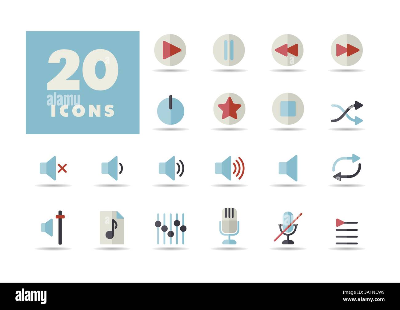 Multimedia user interface vector icons set. Graph symbol for music and ...