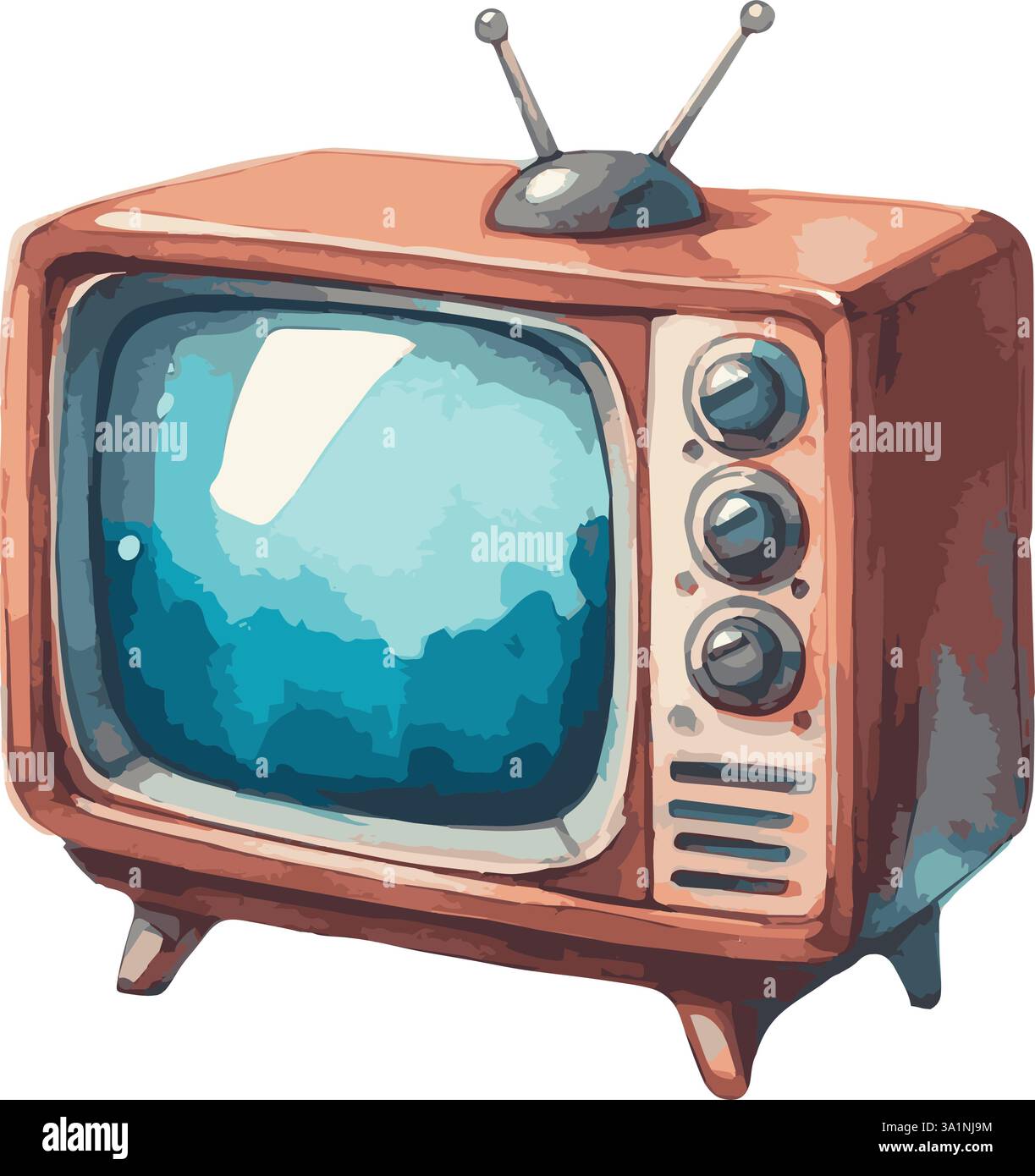 Watercolor realistic vector illustration of a retro TV Stock Vector ...