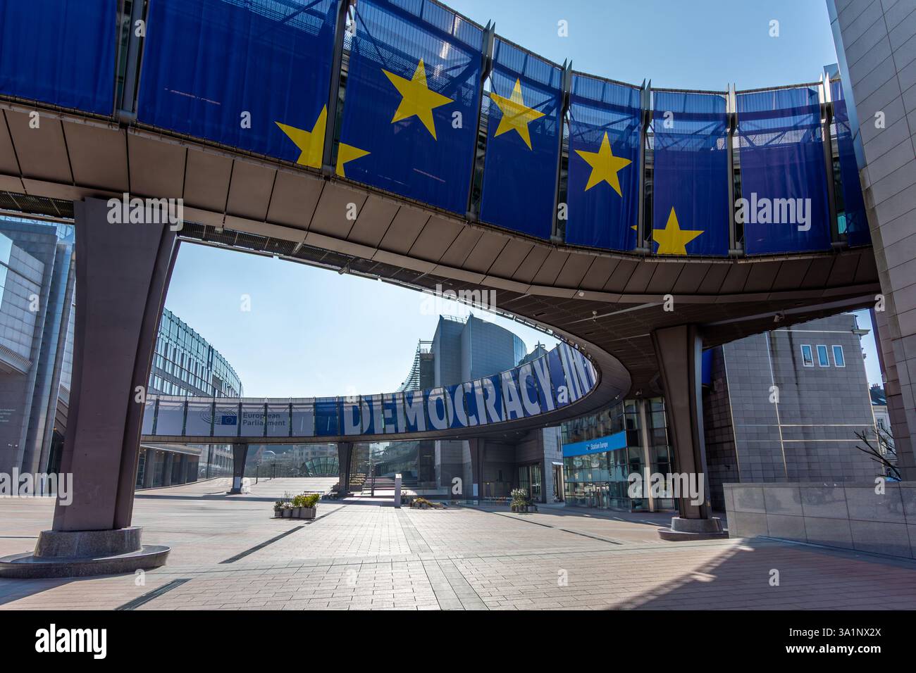 Exterior view of the European Parliament, Brussels, Belgium. The European Parliament (EP) is the parliamentary institution of the European Union (EU) Stock Photo