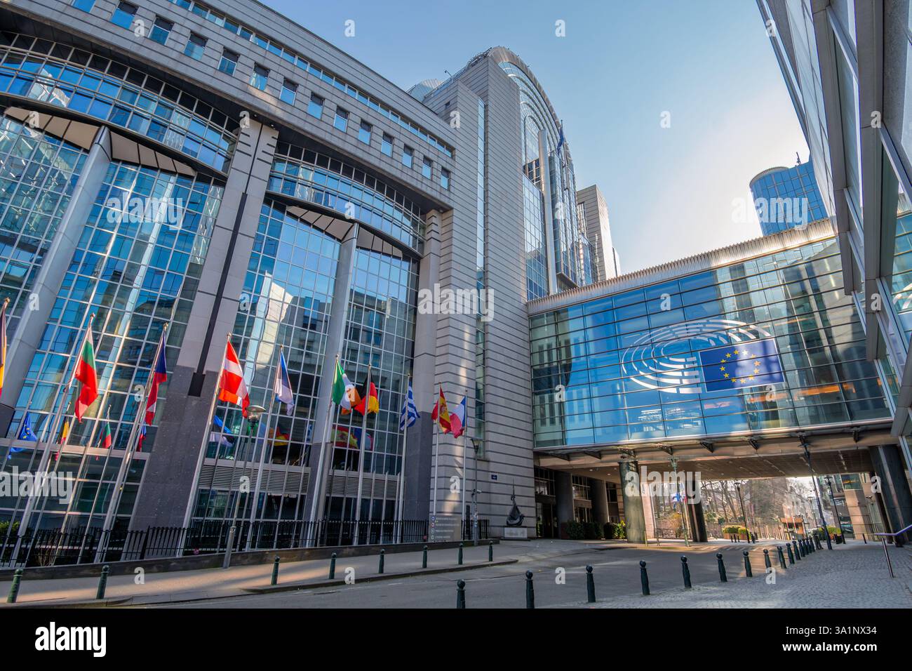Exterior view of the European Parliament, Brussels, Belgium. The European Parliament (EP) is the parliamentary institution of the European Union (EU) Stock Photo