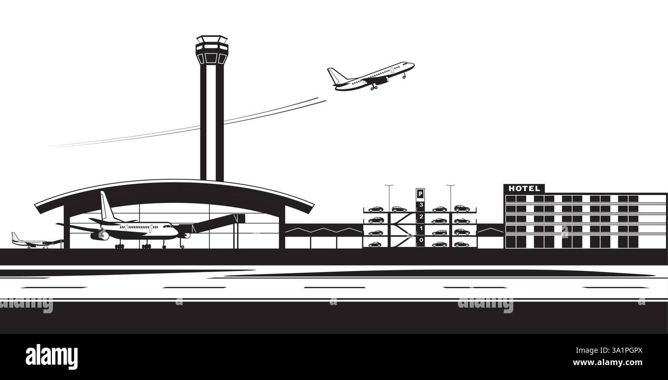 Airport amenities – vector illustration Stock Vector
