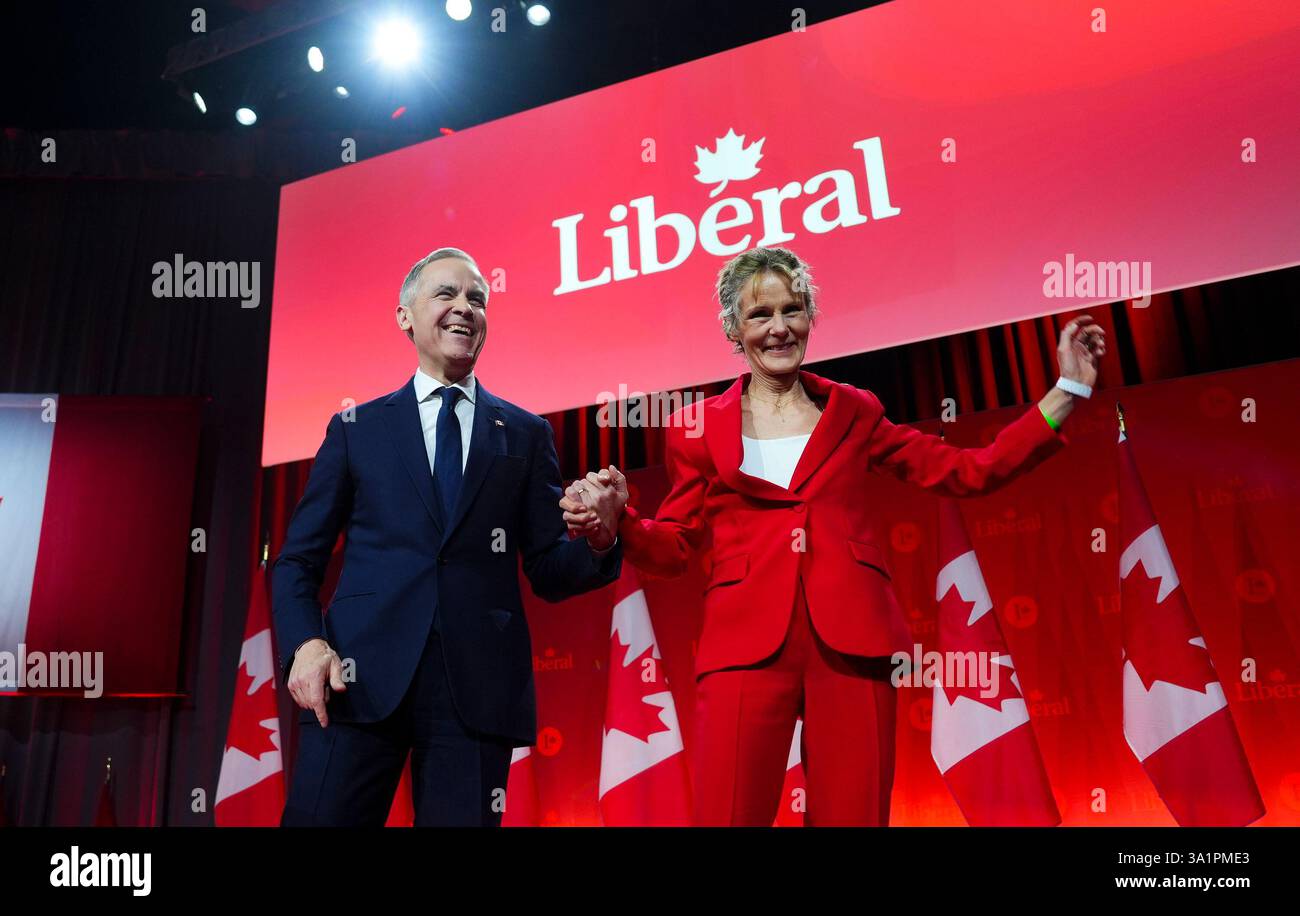 Liberal Party of Canada Leader Mark Carney is joined by his wife Diana