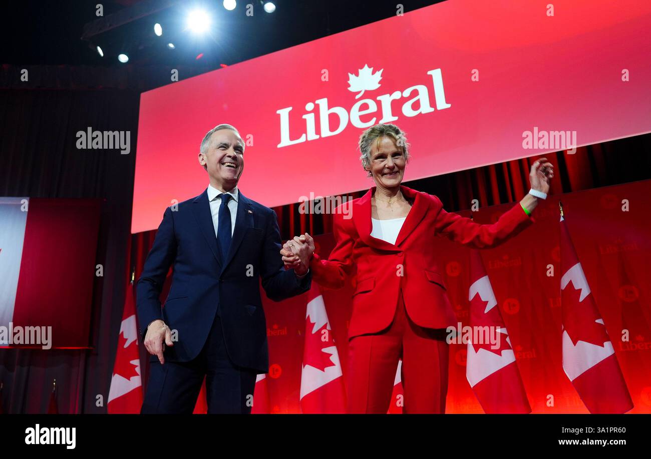 Liberal Party of Canada Leader Mark Carney is joined by his wife Diana