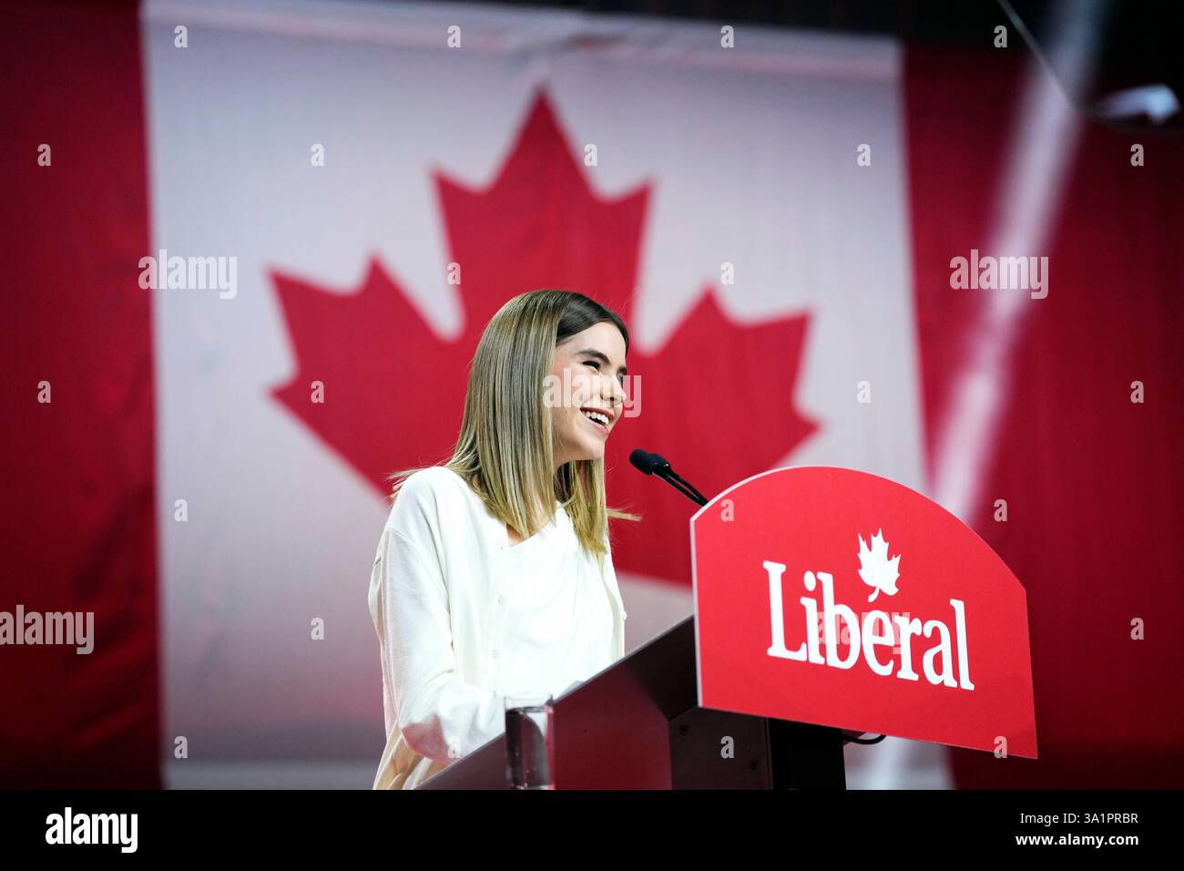 Cleo Carney, daughter of Mark Carney, introduces her father after he