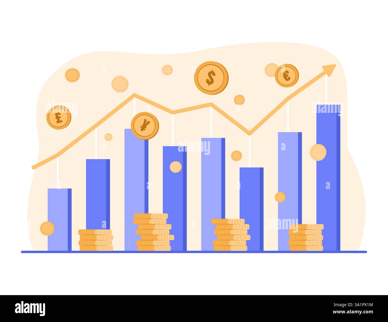 Growing Financial Graph Chart with Foreign Currency Coin Money for ...