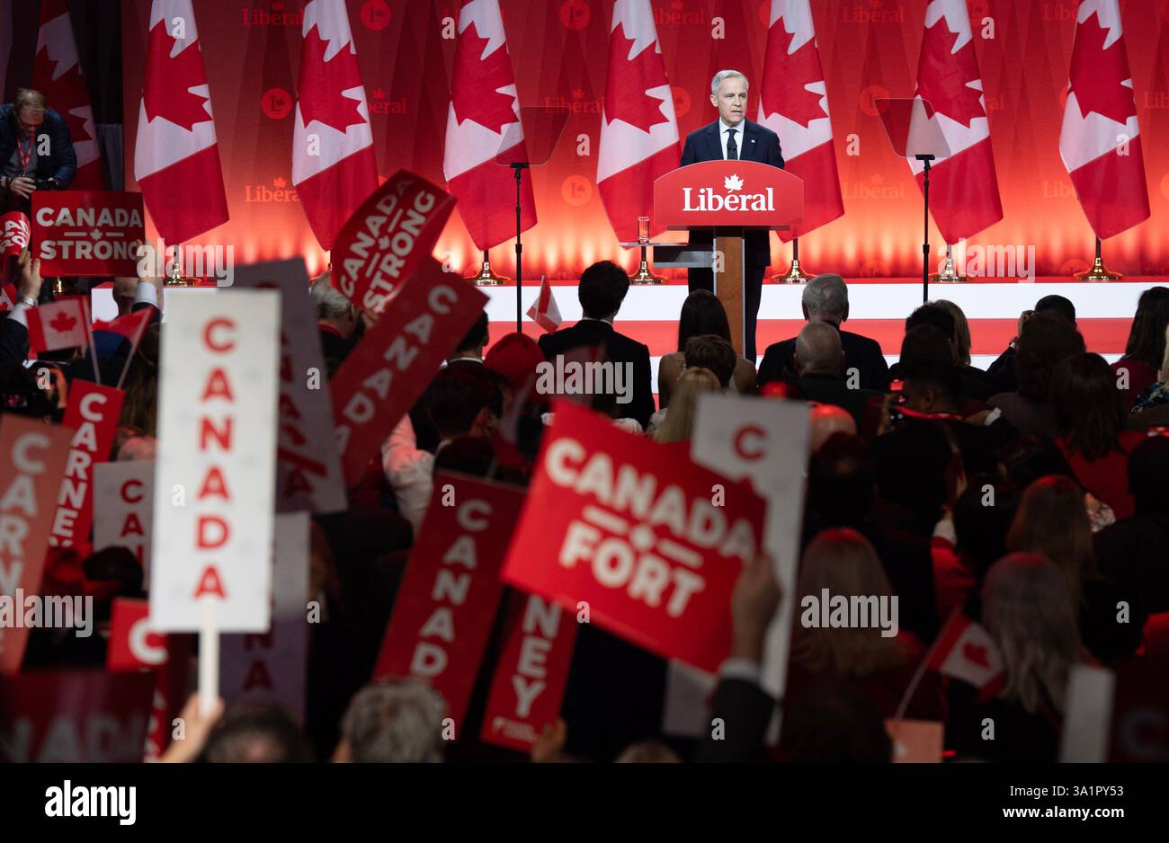 Liberal March Liberal Leader Mark Carney delivers his victory speech during the ...