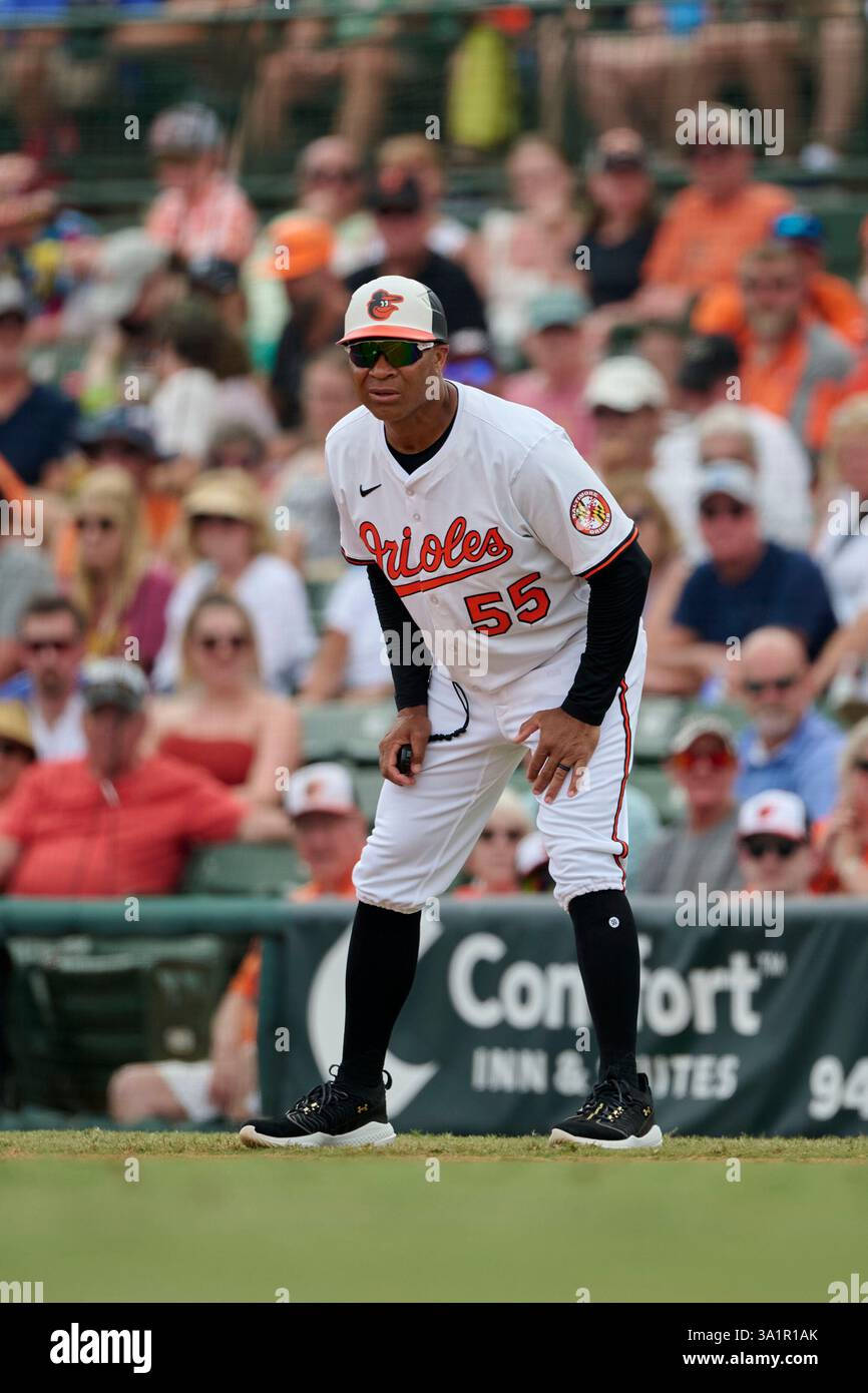 Baltimore Orioles coach Anthony Sanders (55) during an MLB Spring ...