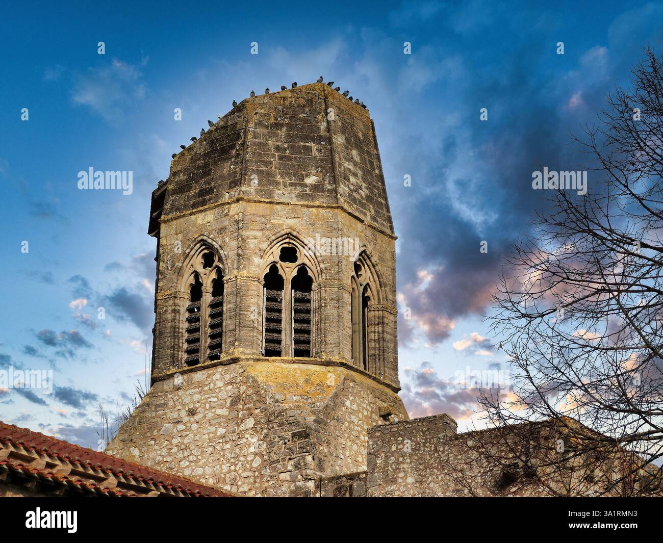 The Church St jean Baptiste, the steeple it was destroyed by a lightning in 1662, Charroux, Allier department, Auvergne-Rhone-Alpes, France - Smartphone Captured Stock Image