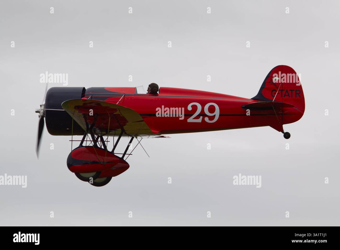Replica Curtiss-Wright Travel Air R Mystery Ship aeroplane in flight ...
