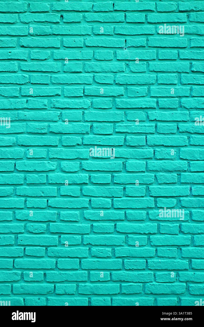 Bright Turquoise Blue Colored Old Brick Wall for Abstract Backdrop Stock Photo