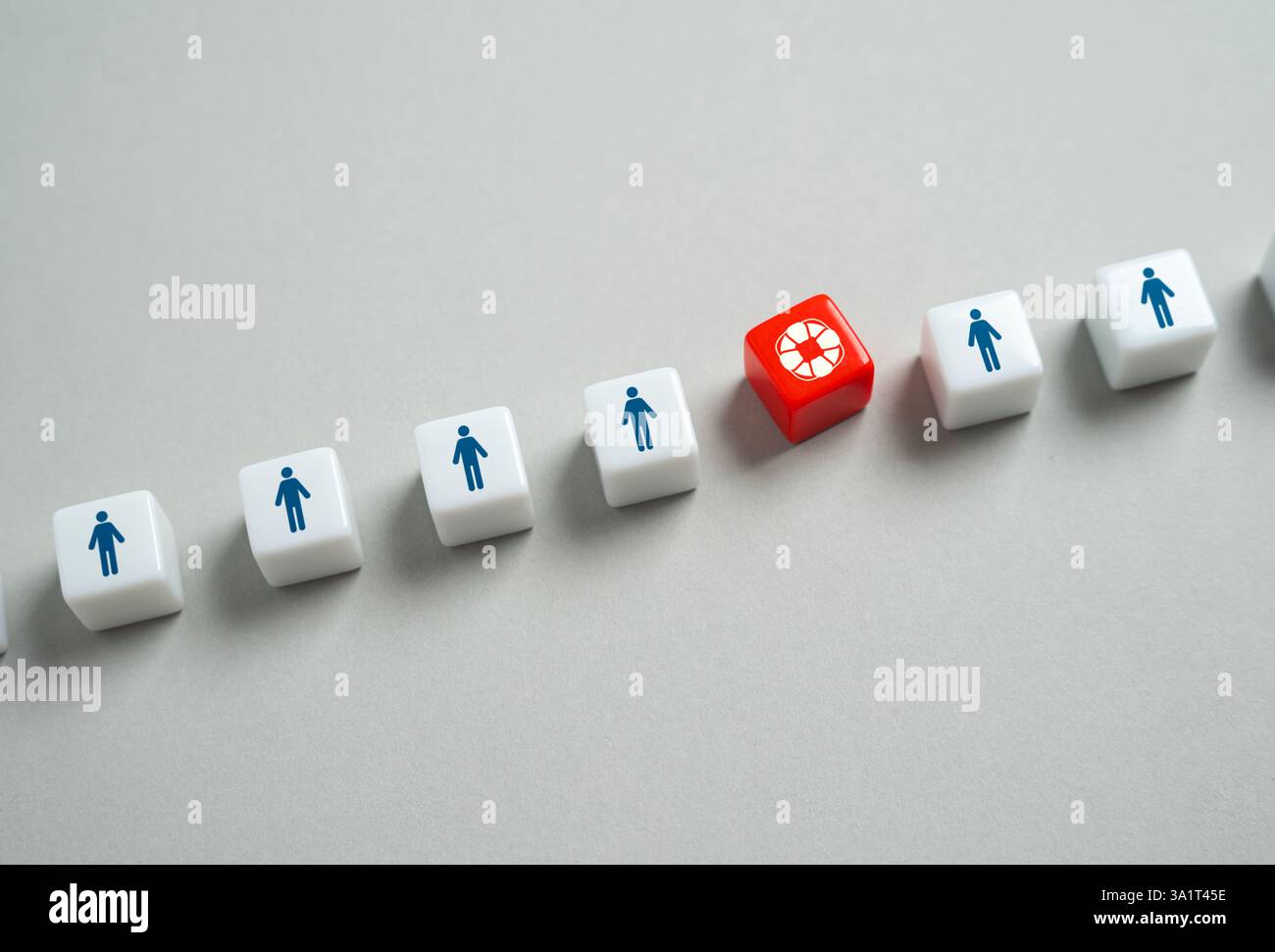 Lifebuoy among people. Concept of psychological help. Psychological support during crises. Emotional rescue, guidance, and comfort for individuals fac Stock Photo