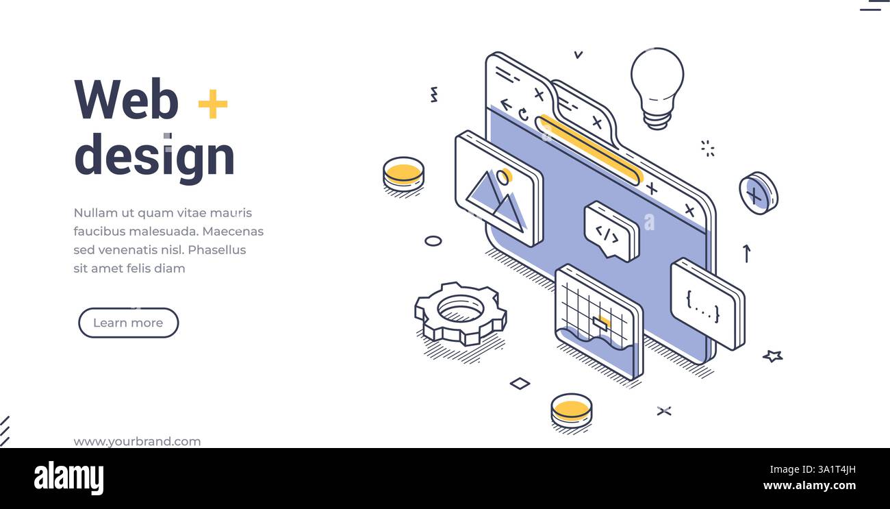 Web banner template showcases an isometric design focused on web ...