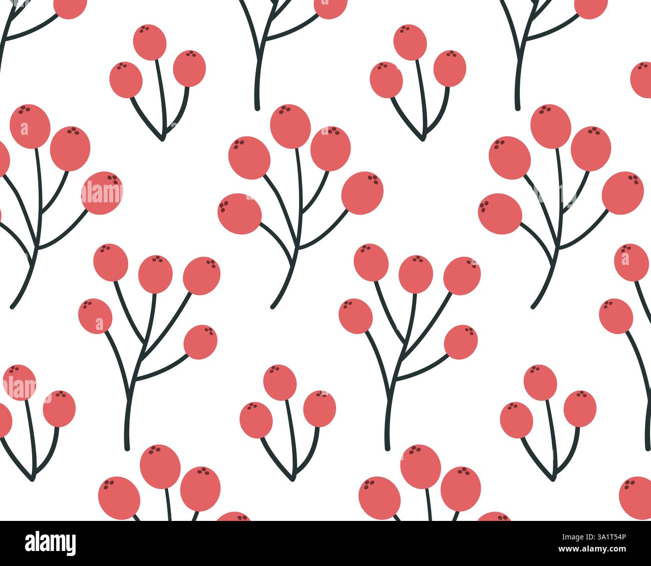Ripe red berries. Spring pattern. Vector illustration. Stock Vector