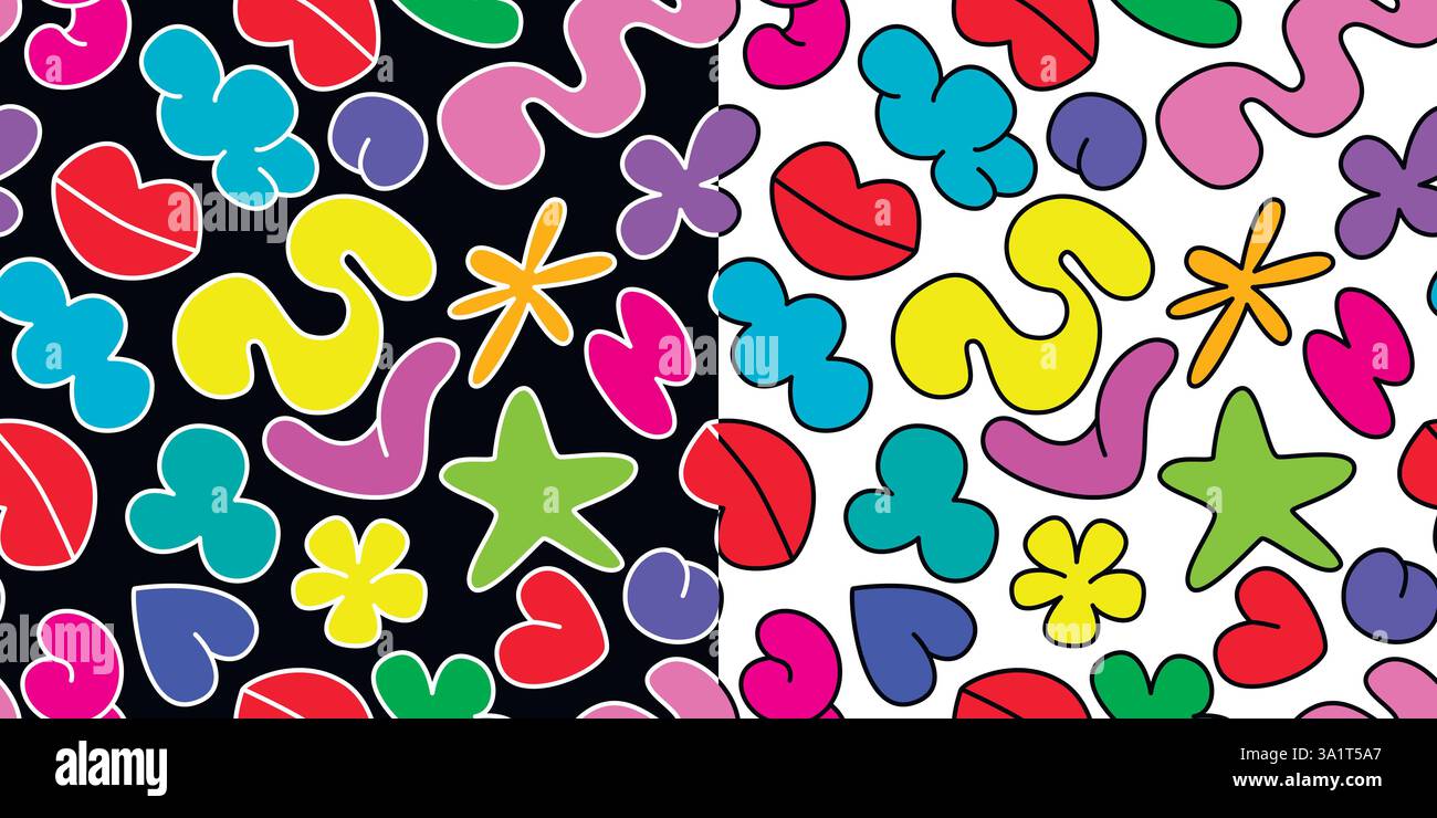 Bright playful set of seamless patterns Stock Vector