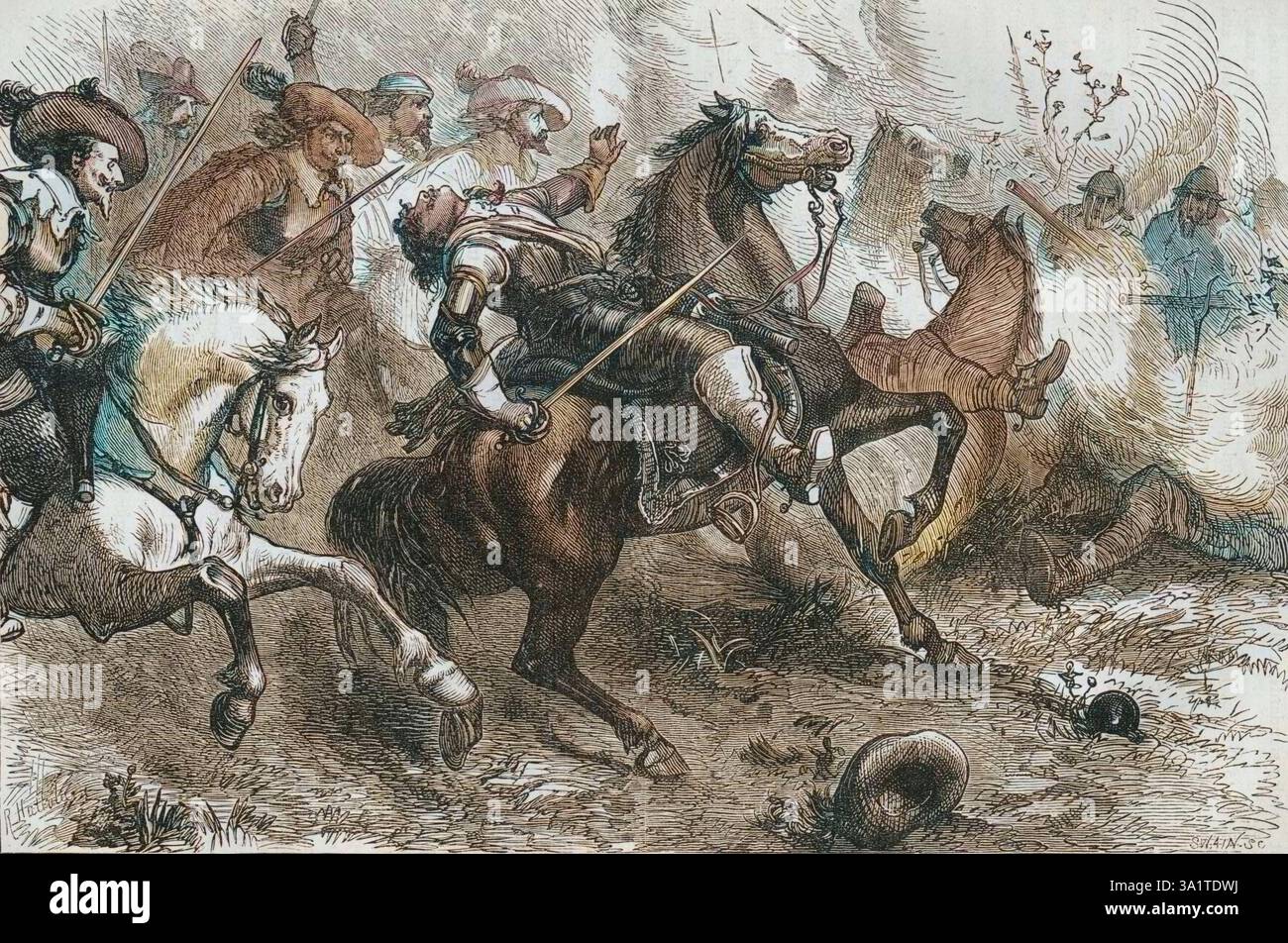 Image showcasing 'Death of Falkland, at Newbury', 20 September 1643, (c1880). Lucius ...