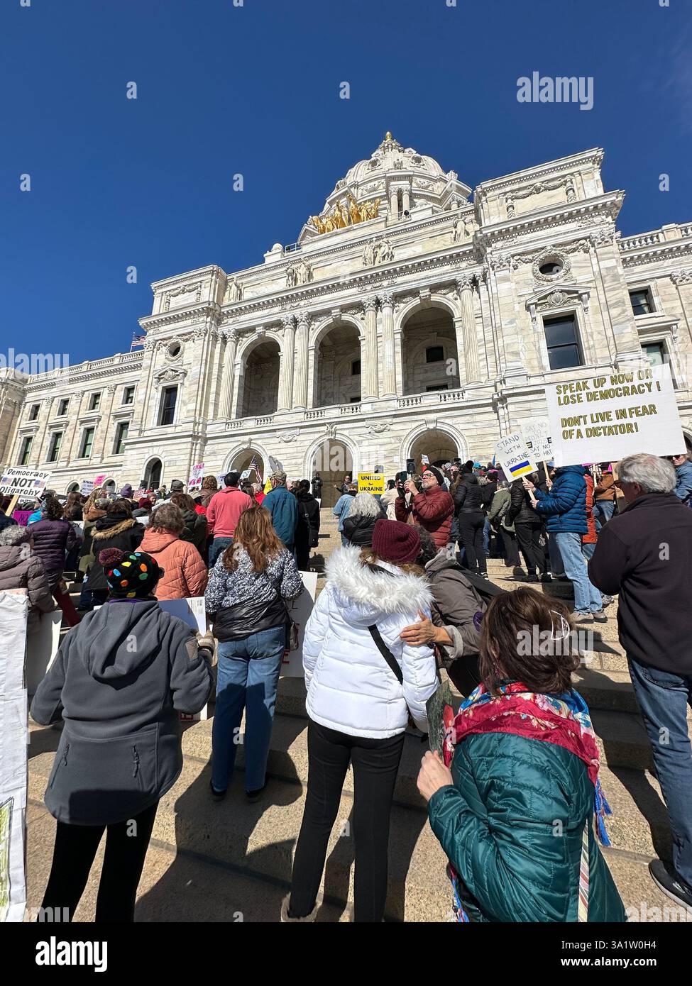 people gather at state capitol to protest - Smartphone Captured Stock Image