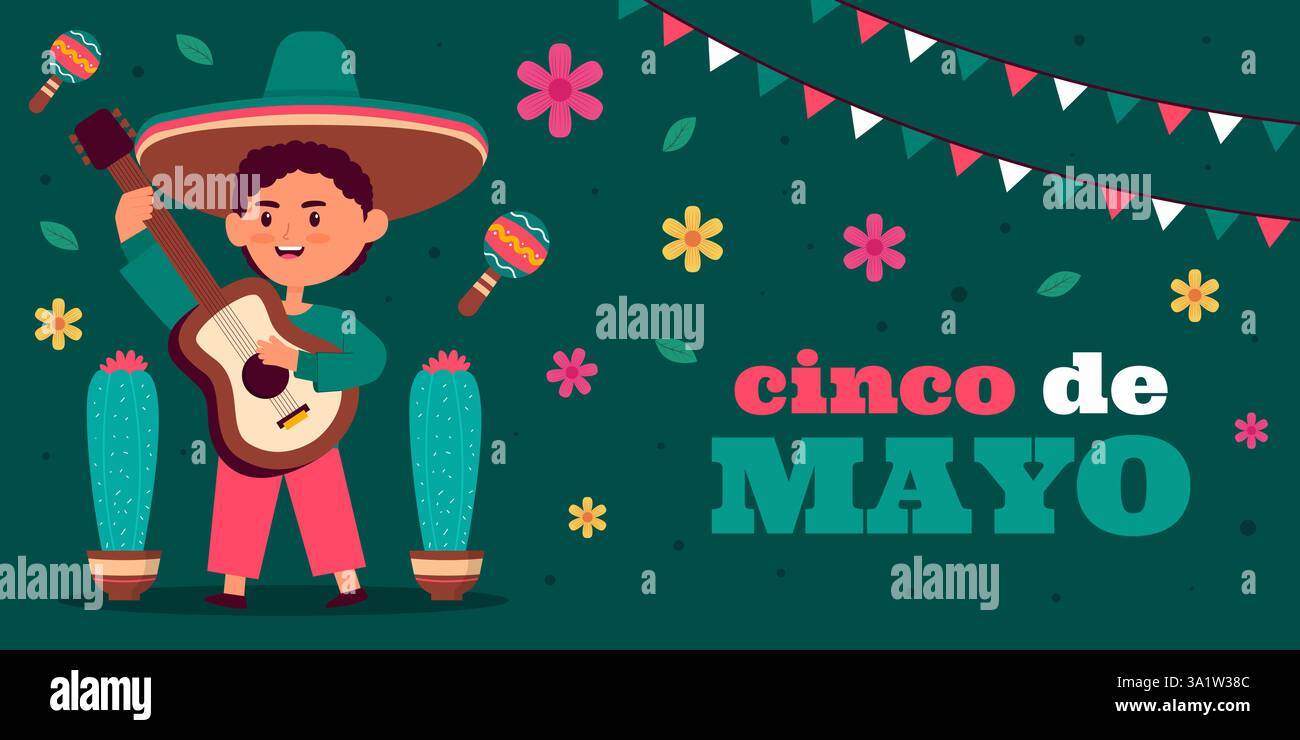 cinco de mayo horizontal banner illustration in flat style Stock Vector