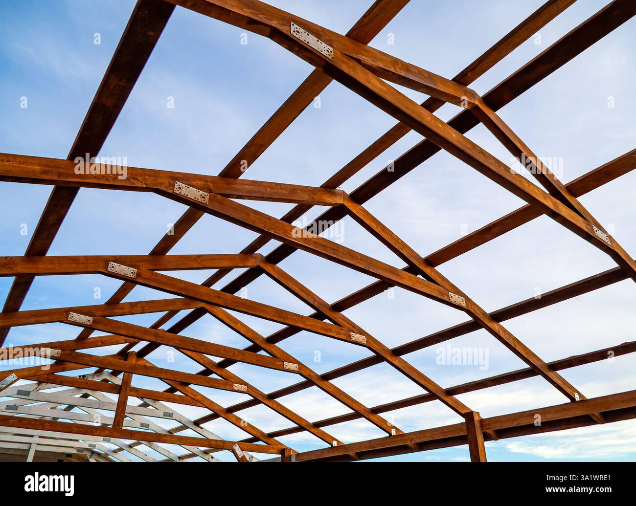 Rafter system of a canopy under a light roof Stock Photo - Alamy