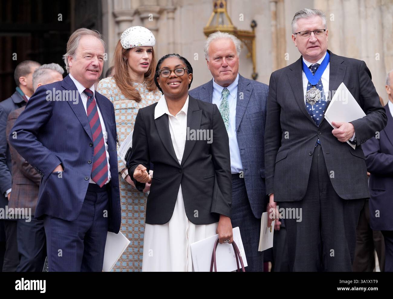 Conservative Party leader Kemi Badenoch (centre) after attending the ...