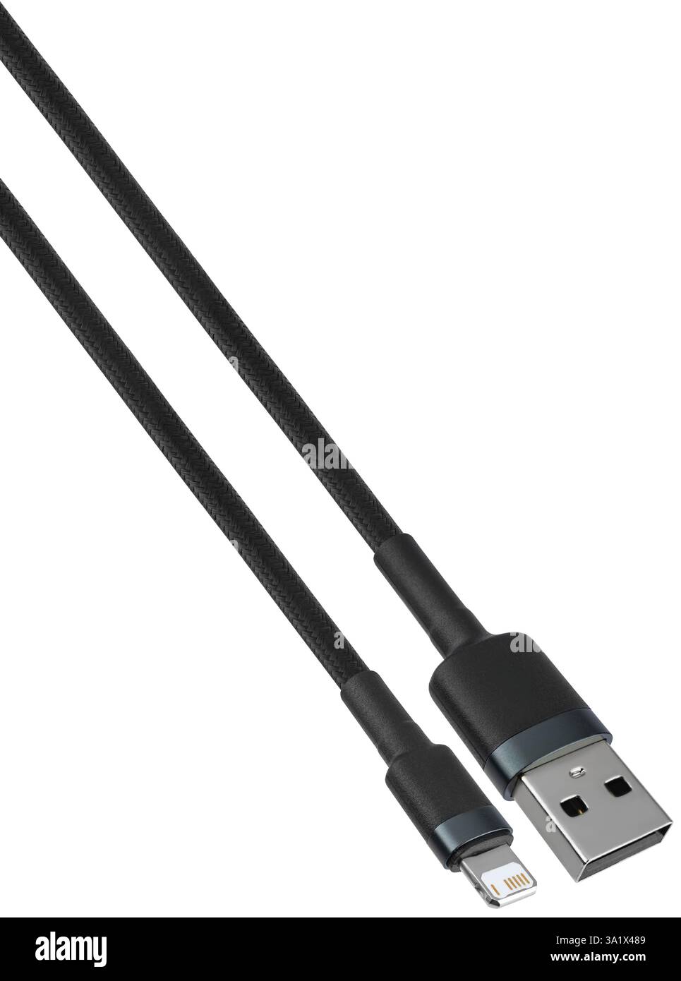 Flexible and durable Lightning to USB cable with minimalistic style. Stock Photo