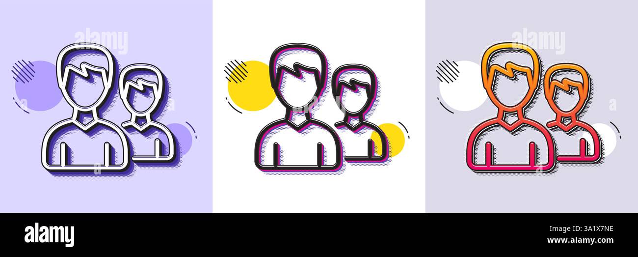 Users line icon. Couple or Group sign. Halftone dotted pattern. Vector Stock Vector