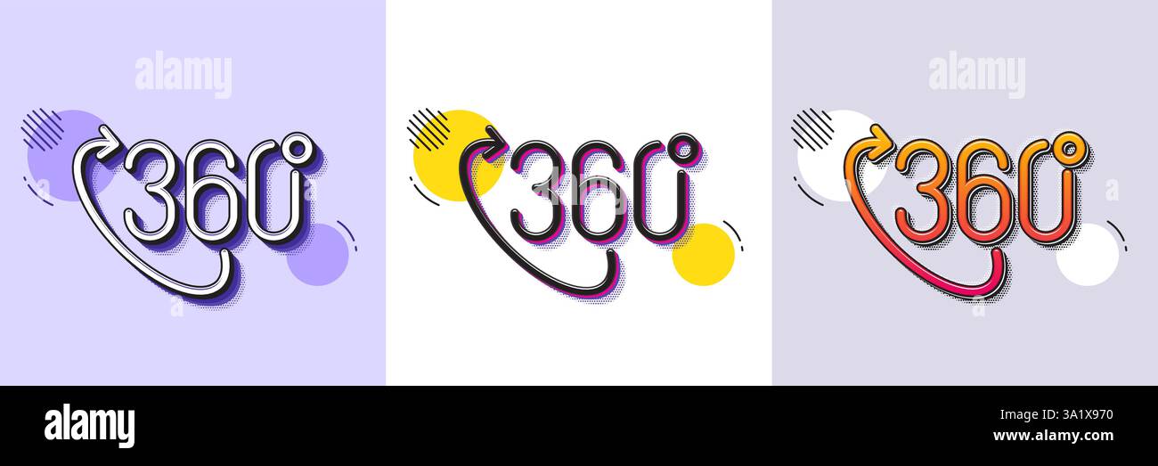 360 degree line icon. VR technology simulation sign. Panoramic view. Halftone dotted pattern. Vector Stock Vector