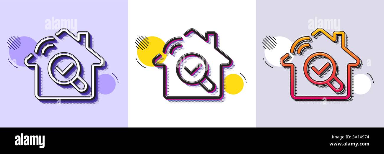 Inspect line icon. Building quality sign. Halftone dotted pattern. Vector Stock Vector
