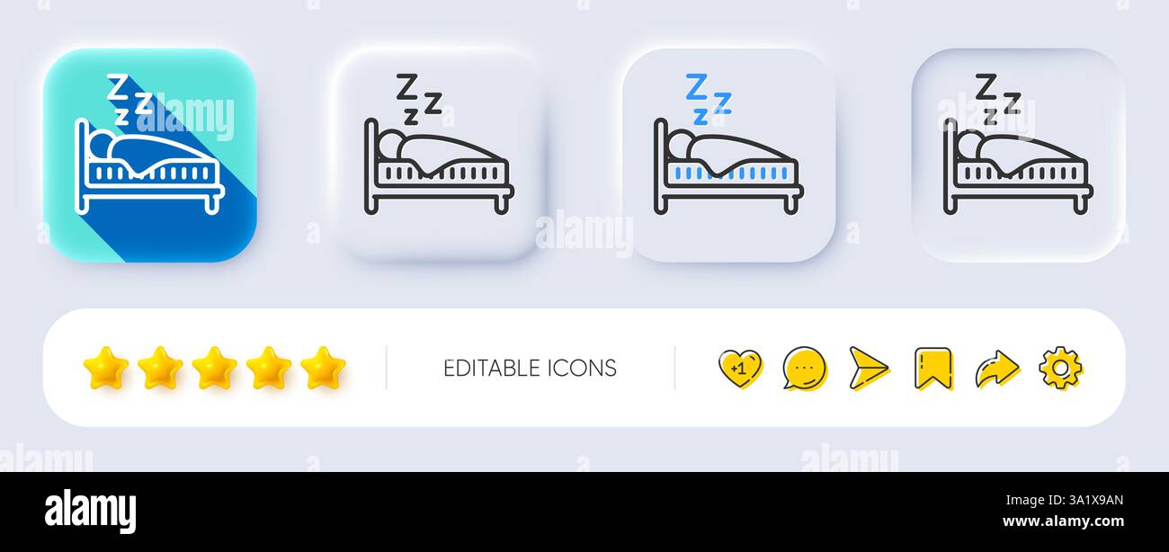 Sleep line icon. Night rest bed sign. Neumorphic buttons. Vector Stock Vector