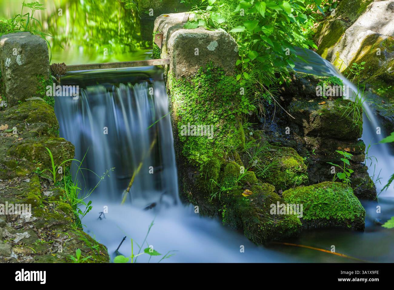 Waterfall of Monte Gelato with silk effect - near Rome, Italy Stock Photo