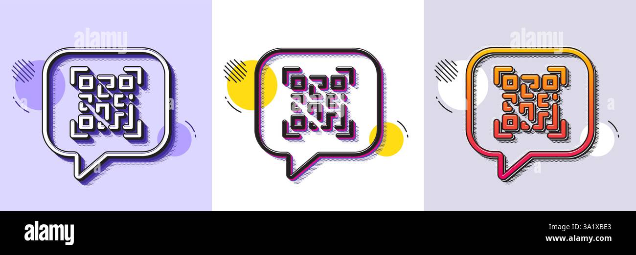Qr code line icon. Scan barcode sign. Halftone dotted pattern. Vector Stock Vector