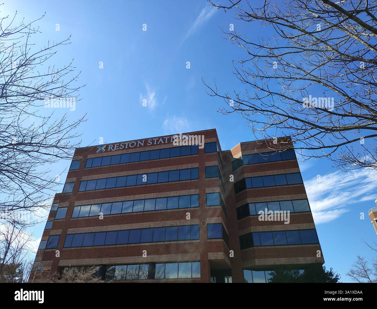 Washington, DC, USA - March 3, 2025: Brown building with Reston Center ...