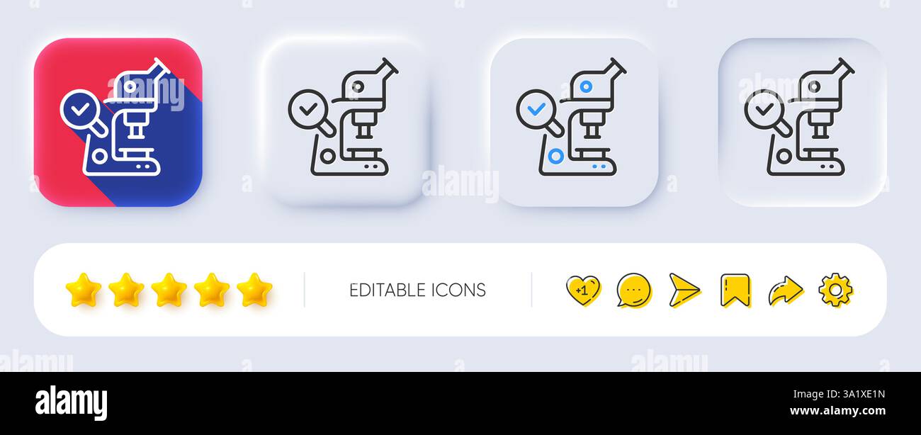 Microscope line icon. Neumorphic, Flat shadow, 3d buttons. Laboratory ...