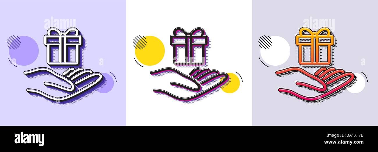 Loyalty program line icon. Halftone dotted pattern. Gradient icon with grain shadow. Gift box sign. Present symbol. Line loyalty program icon. Various Stock Vector