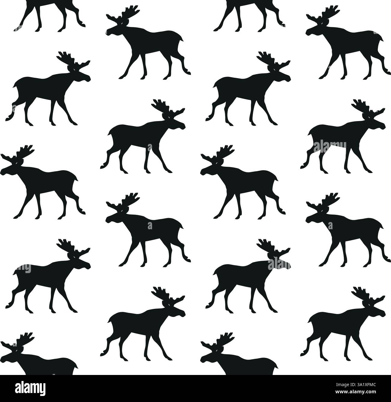 Vector seamless pattern of flat hand drawn moose silhouette isolated on ...