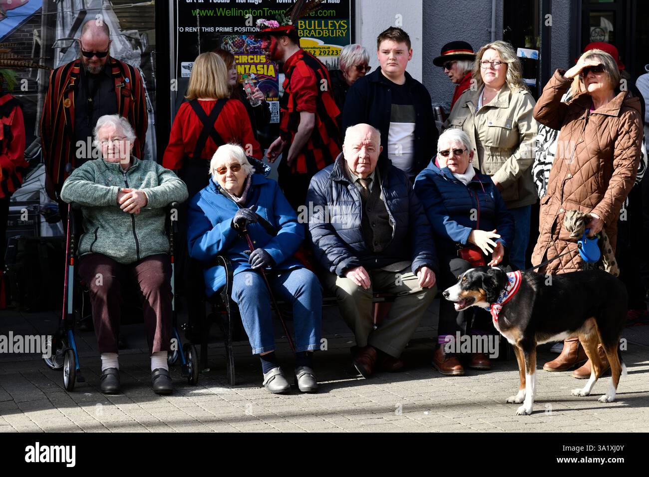Shoppers watching the Charter Day celebrations in Wellington, Shropshire. Wellington Market was first recorded on the last day of February 1244 when t Stock Photo