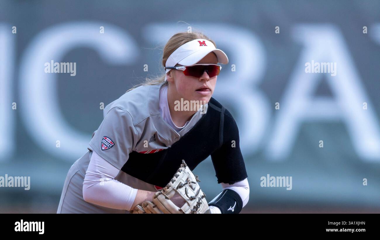 Miami of Ohio infielder Erin Pinter (9) during an NCAA softball game on ...
