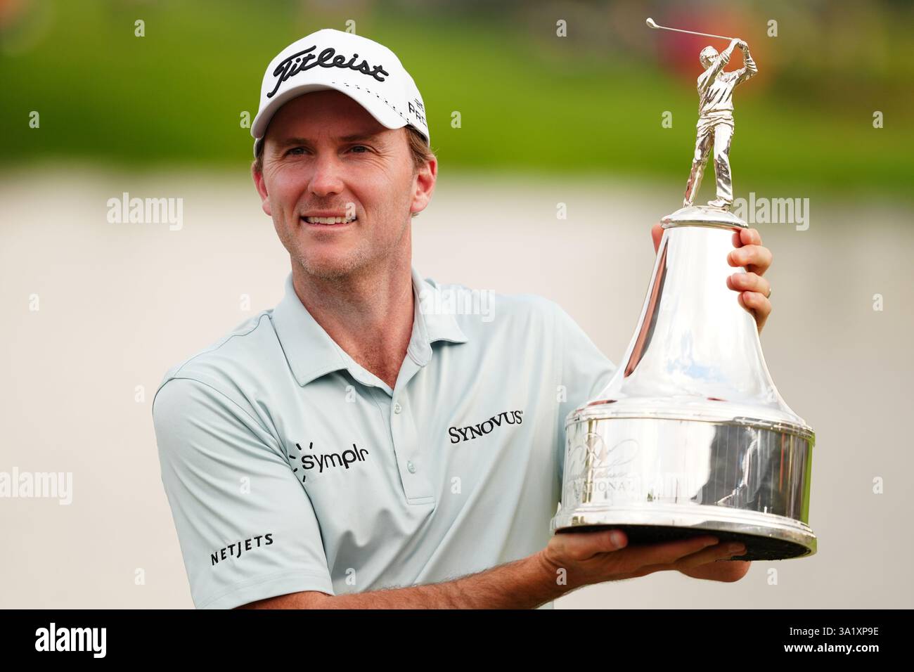 9th March 2025, Orlando, Florida, USA; PGA golfer Russell Henley poses with the trophy after