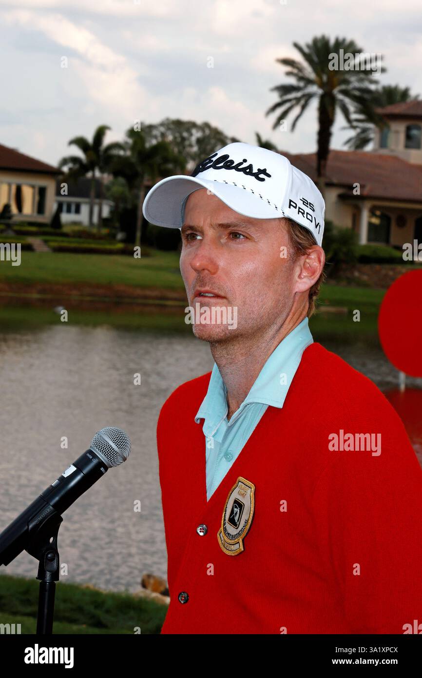 9th March 2025, Orlando, Florida, USA; PGA golfer Russell Henley speaks to the media after