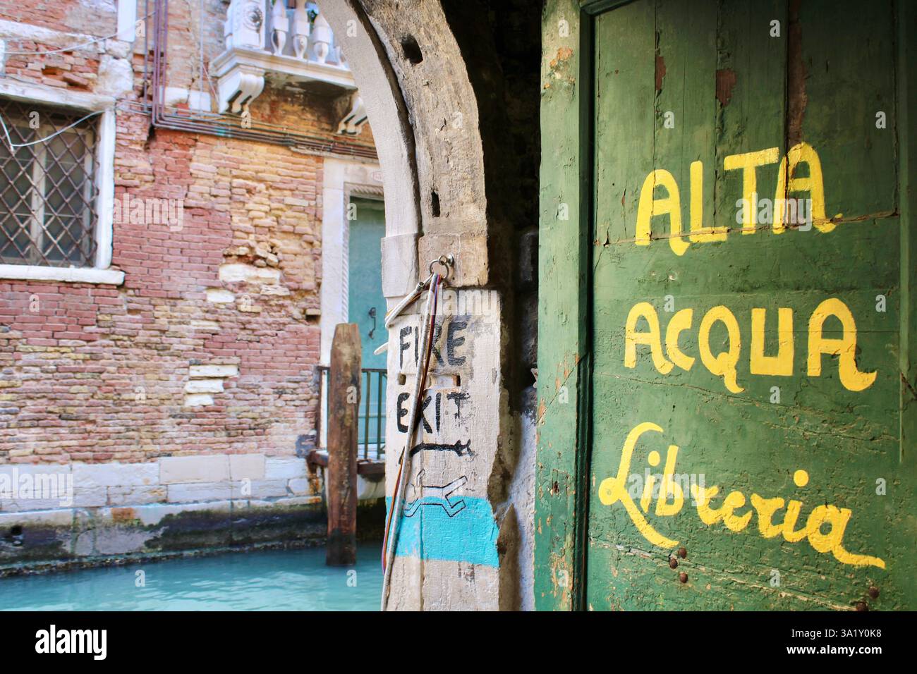 Alta Acqua Libreria entrance in Venice,Italy,on 27/01/2023. Iconic ...