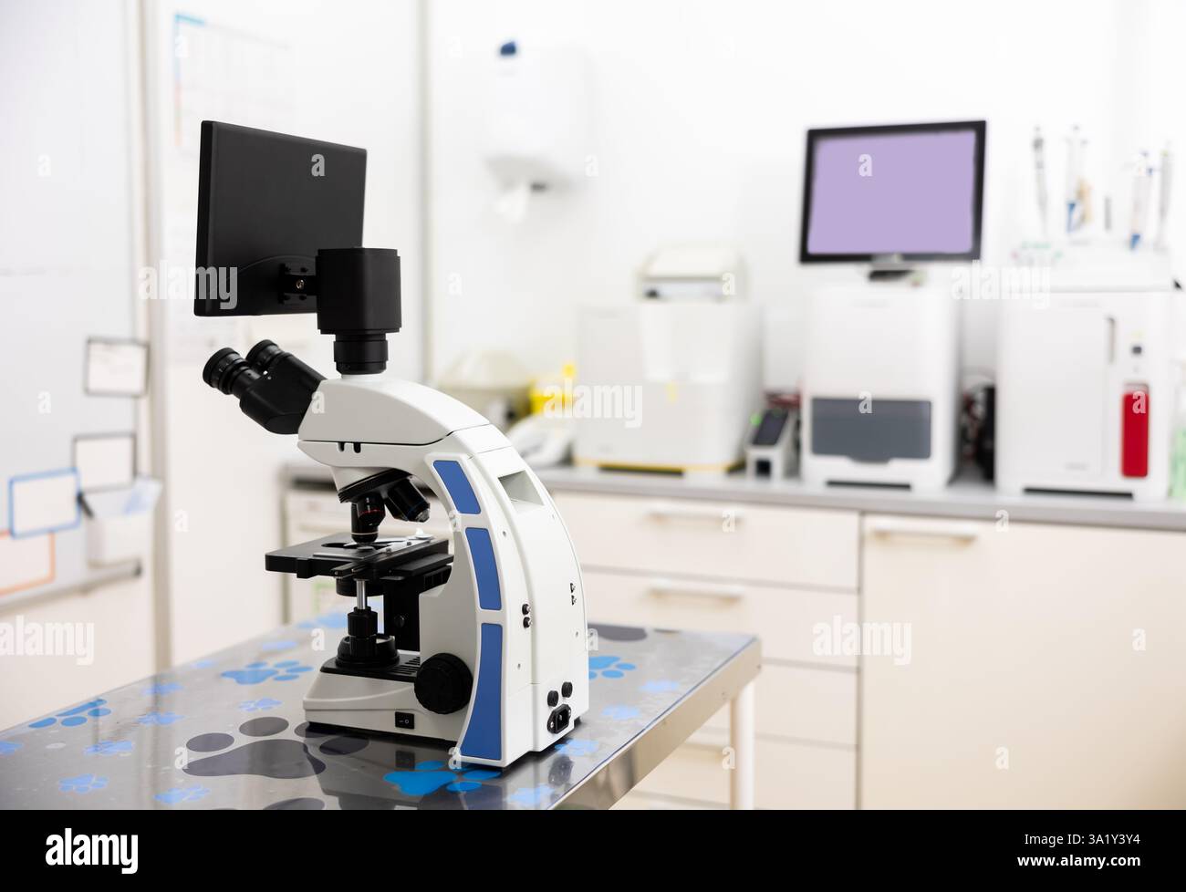 Microscope with multiple magnification, additional monitor screen are ...