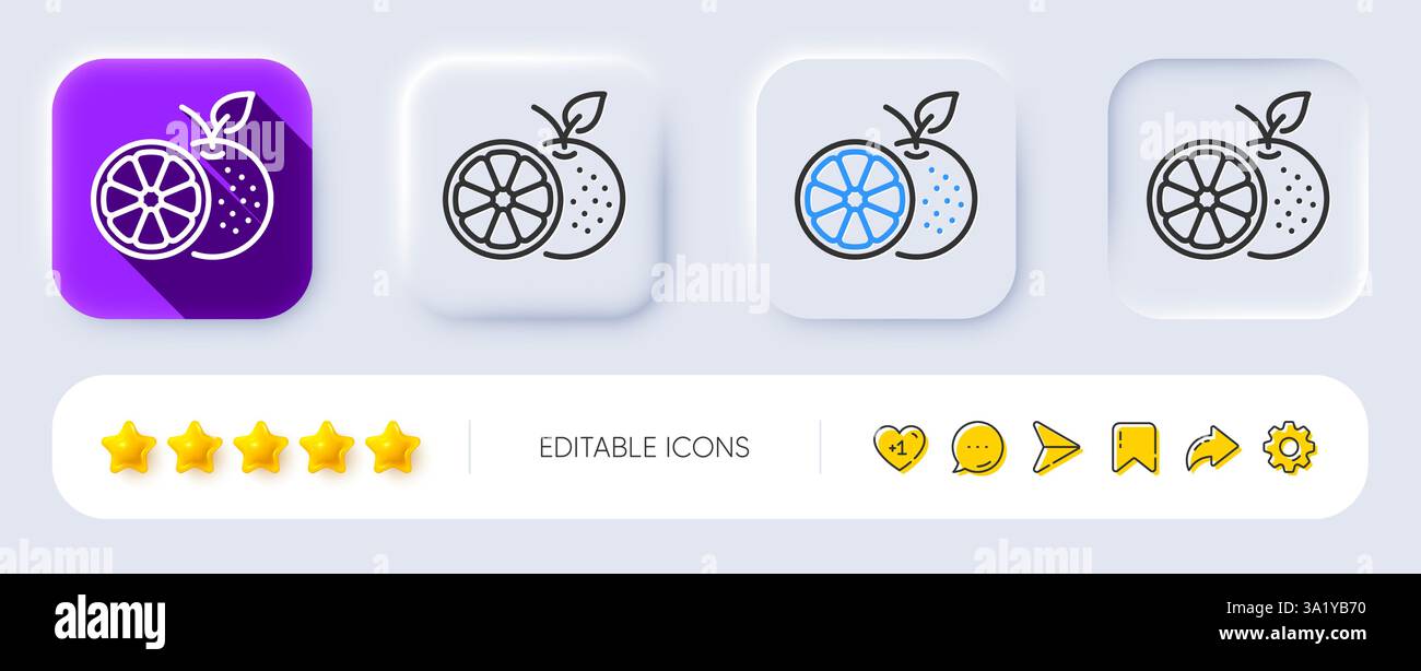 Orange line icon. Fruit food sign. Neumorphic buttons. Vector Stock ...