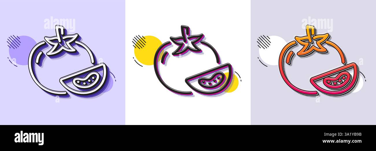 Tomato line icon. Vegetable food sign. Halftone dotted pattern. Vector ...