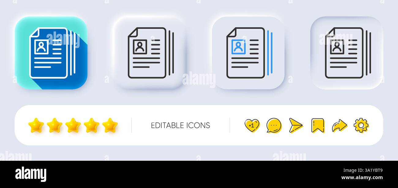 Business recruitment line icon. CV documents. Neumorphic buttons. Vector Stock Vector