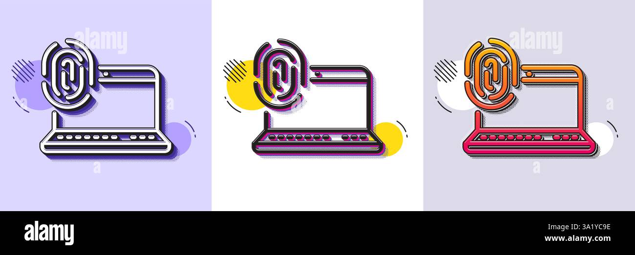 Computer fingerprint line icon. Finger print scan sign. Halftone dotted pattern. Vector Stock Vector