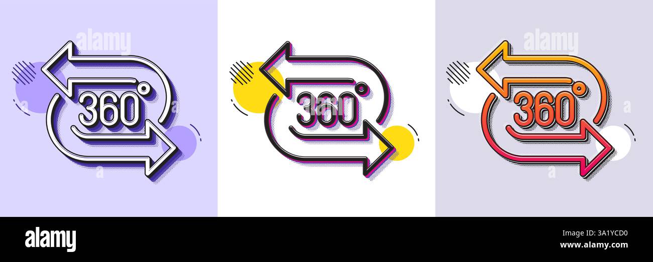 360 degree line icon. VR technology simulation sign. Panoramic view. Halftone dotted pattern. Vector Stock Vector