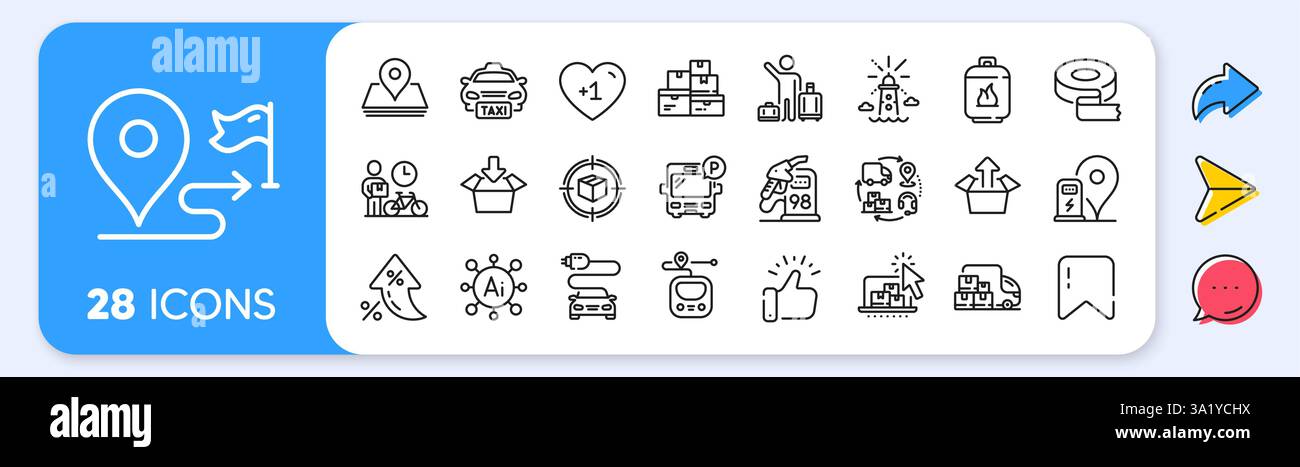 Parcel tracking, Wholesale goods and Metro line icons. For web app ...