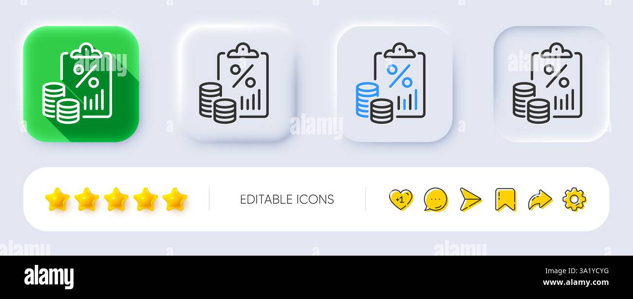Tax document line icon. Tax rate report sign. Neumorphic buttons ...