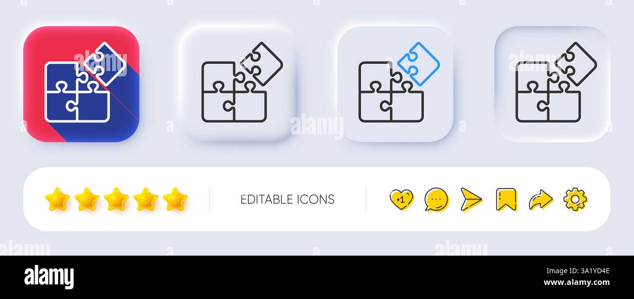 Puzzle line icon. Engineering strategy sign. Neumorphic buttons. Vector ...