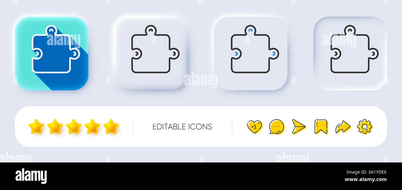 Puzzle piece line icon. Jigsaw game shape sign. Neumorphic buttons. Vector Stock Vector